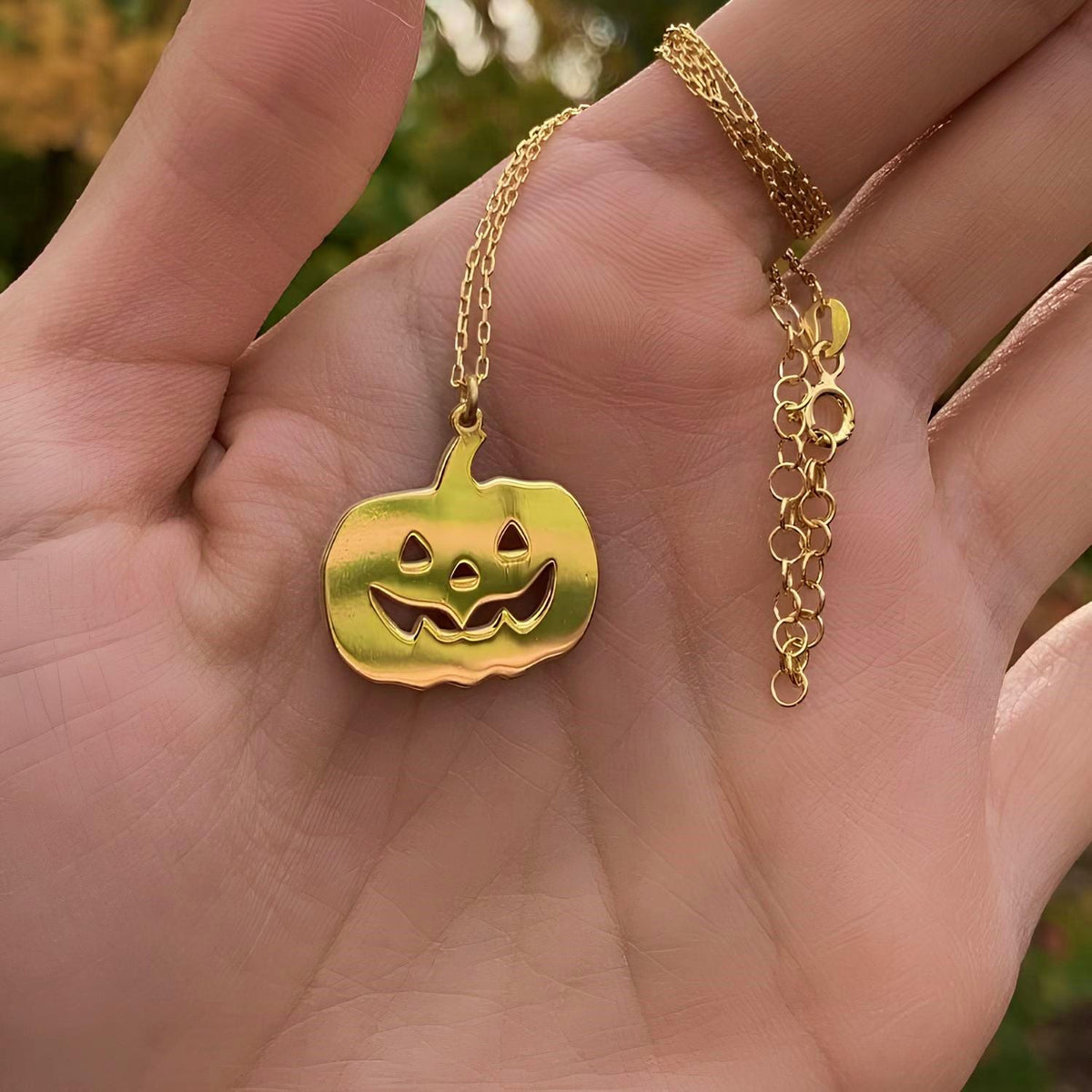 Altın Kaplama Balkabağı Kolye: 925 Ayar Gümüş Halloween Kolye - Lisen Aksesuar