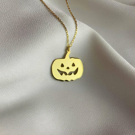 Altın Kaplama Balkabağı Kolye: 925 Ayar Gümüş Halloween Kolye - Lisen Aksesuar