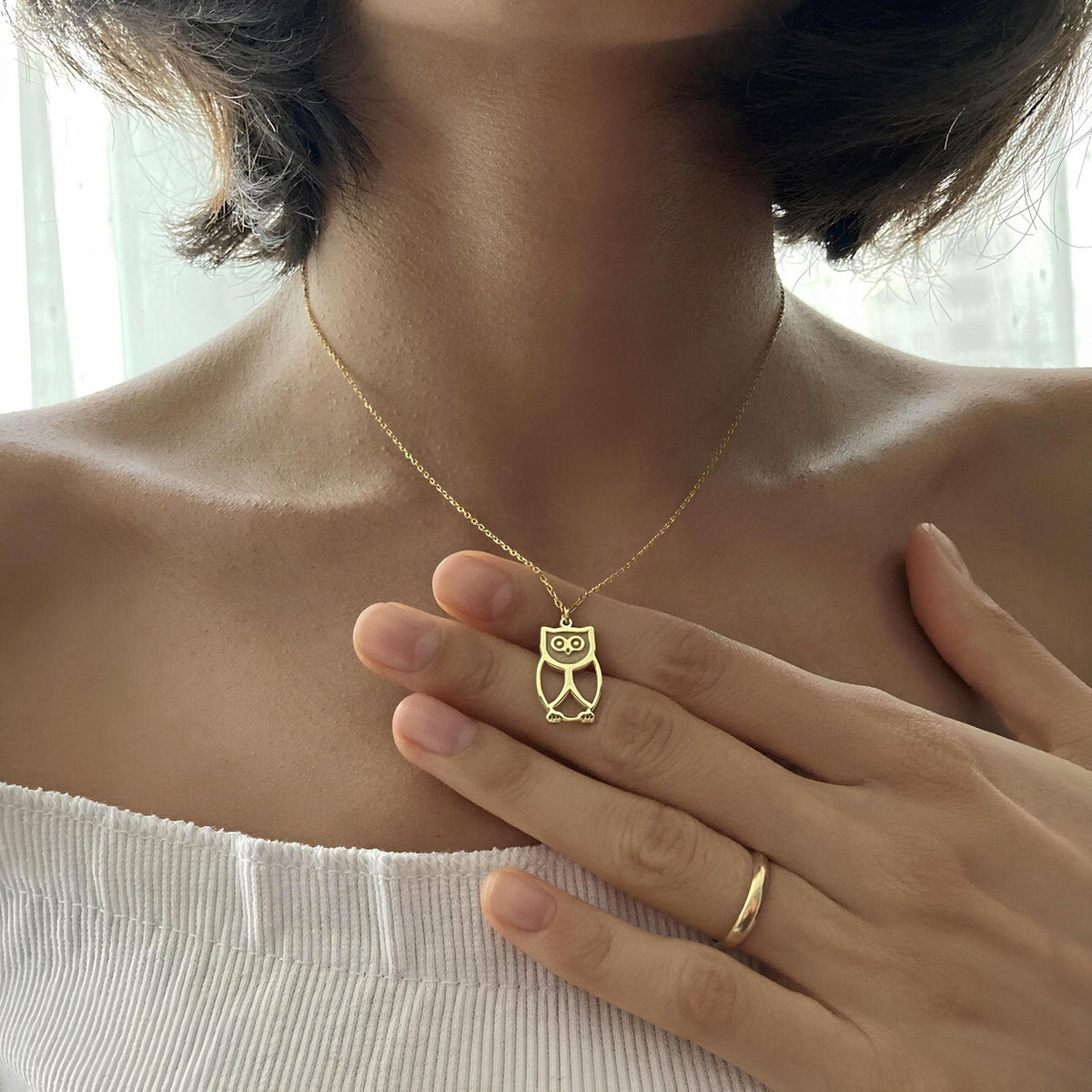 Altın Kaplama Baykuş Kolye: 925 Ayar Gümüş Bilgelik Sembolü Minimal Kuş Kolyesi - Lisen Aksesuar