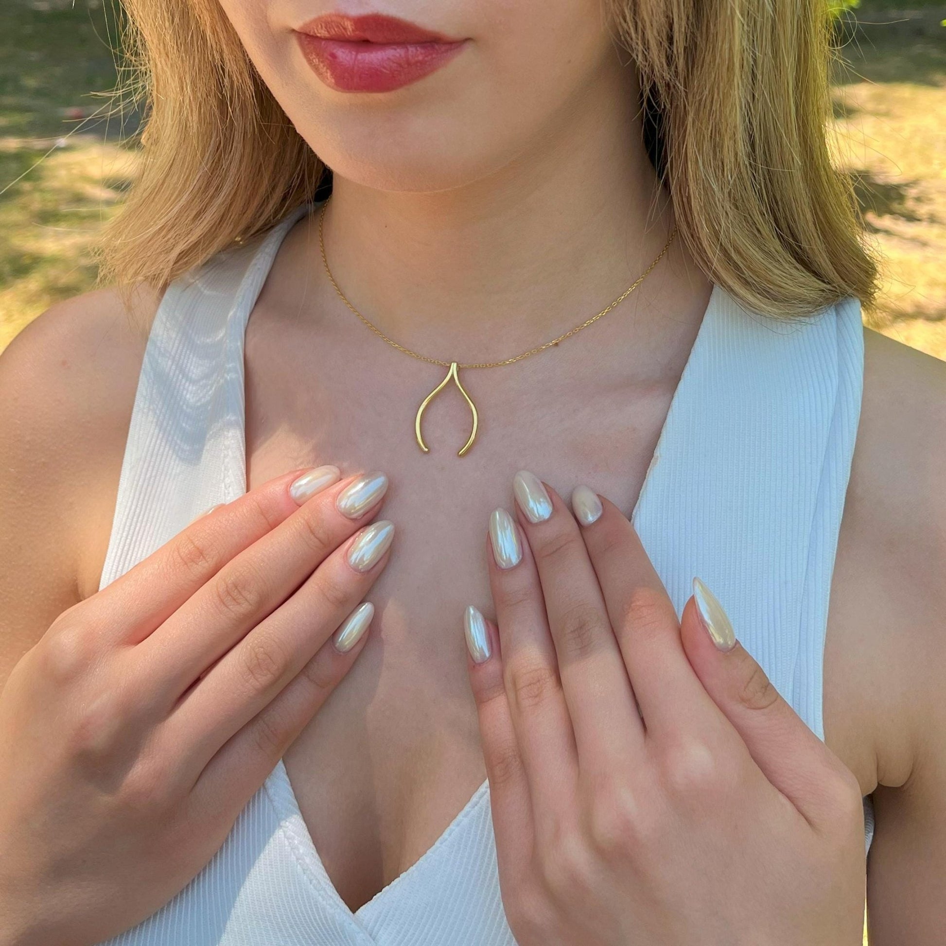 Altın Kaplama Dilek Kemiği Yüzük Tutucu Kolye: 925 Ayar Gümüş Şans ve Umut Sembolü - Lisen Aksesuar