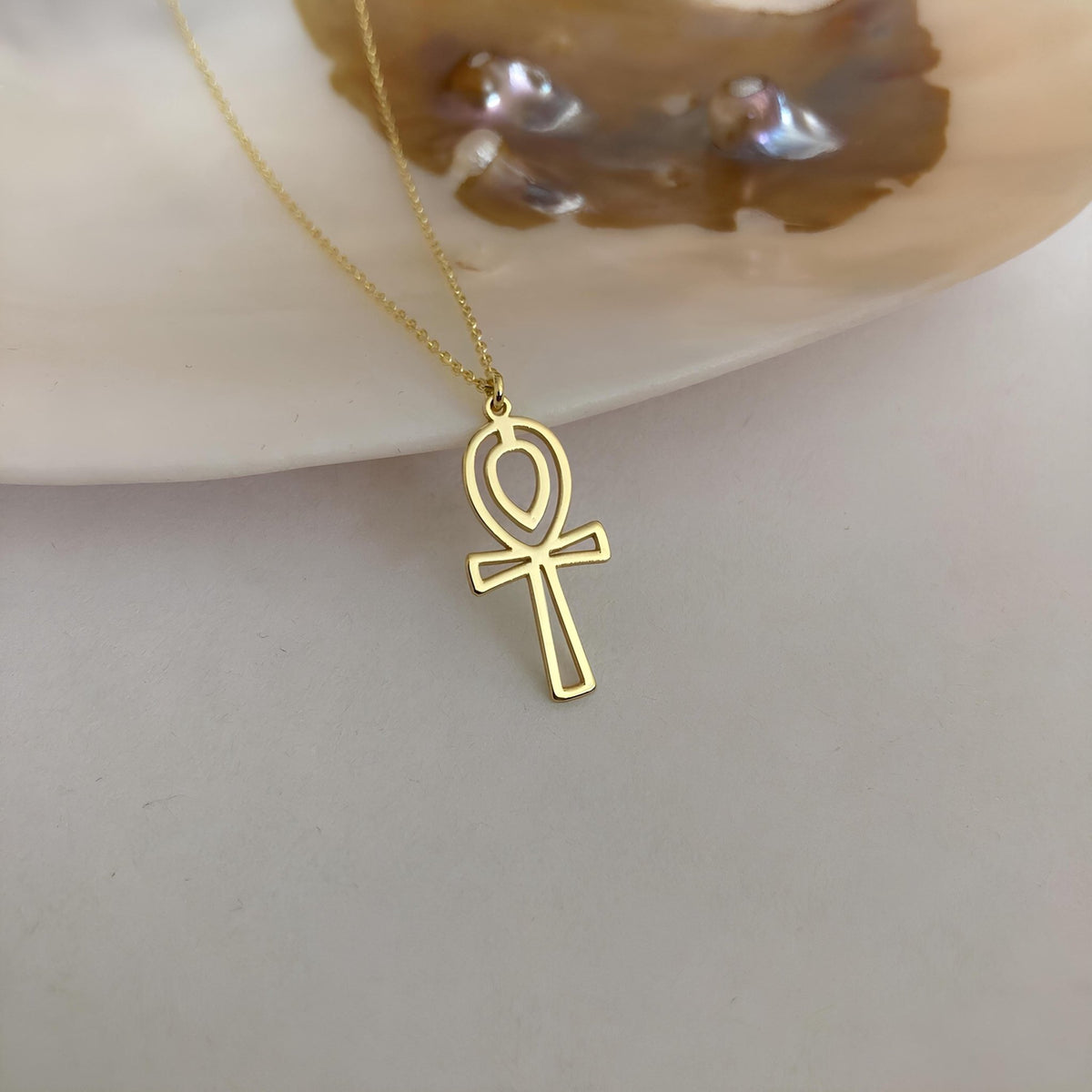Dainty 14K Gold Ankh Necklace: Egyptian Key of Life Pendant - Lisen Aksesuar