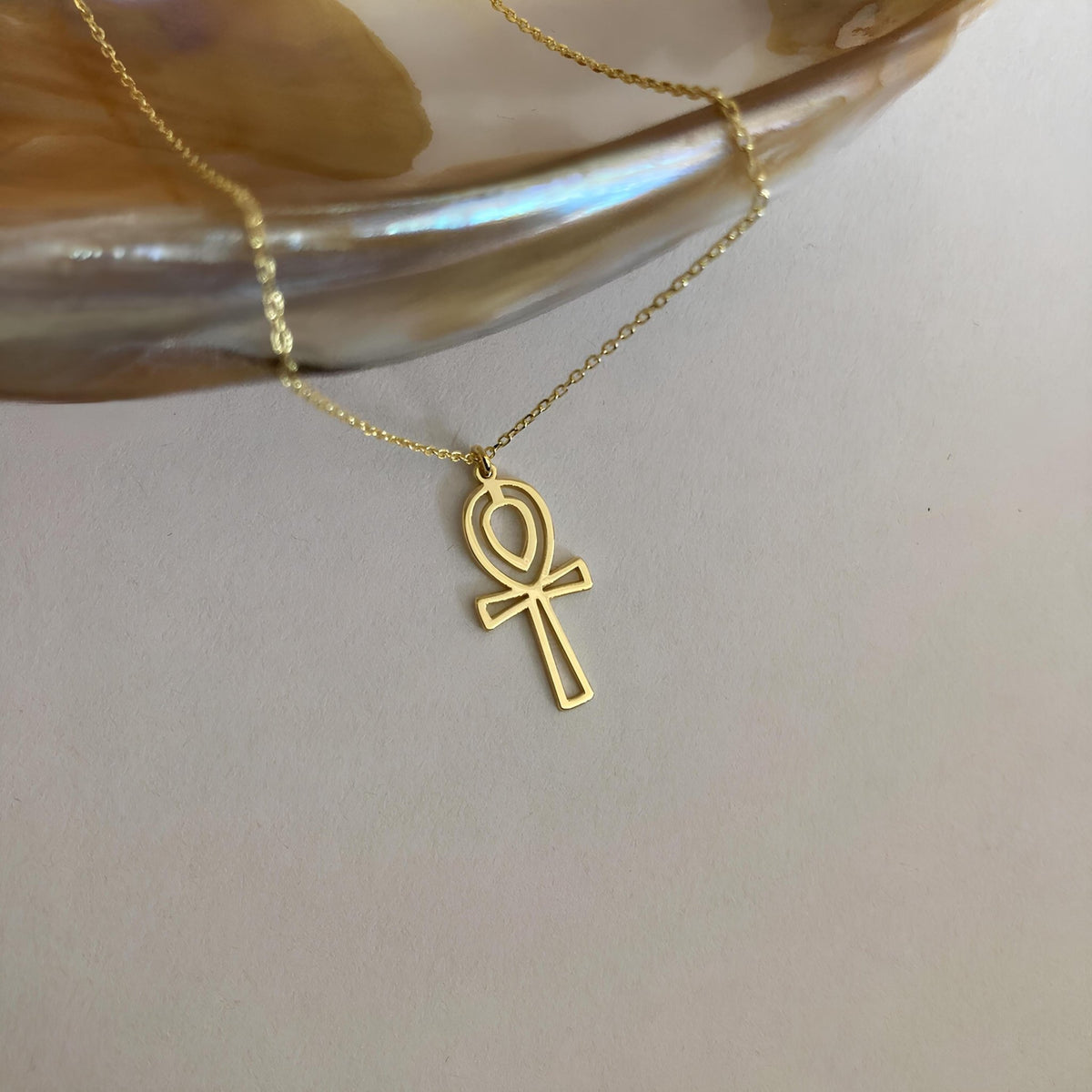 Dainty 14K Gold Ankh Necklace: Egyptian Key of Life Pendant - Lisen Aksesuar