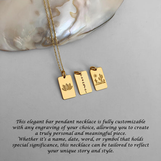 Kişiye Özel 14 Ayar Altın Kaplama Bar Kolye: 925 Ayar Gümüş Özel Gravürlü Kolye Ucu - Lisen Aksesuar